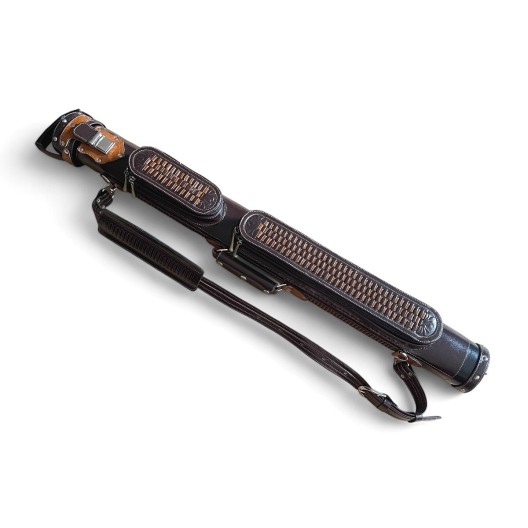 Тубус кия ручной работы Professional, 1х1 коричневый с коричневым плетением, кожаный