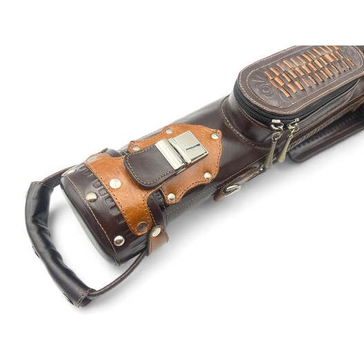 Тубус кия ручной работы Professional, 1х1 коричневый с коричневым плетением, кожаный