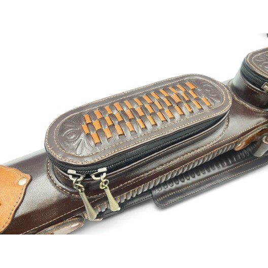 Тубус кия ручной работы Professional, 1х1 коричневый с коричневым плетением, кожаный