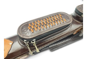 Тубус кия ручной работы Professional, 1х1 коричневый с коричневым плетением, кожаный