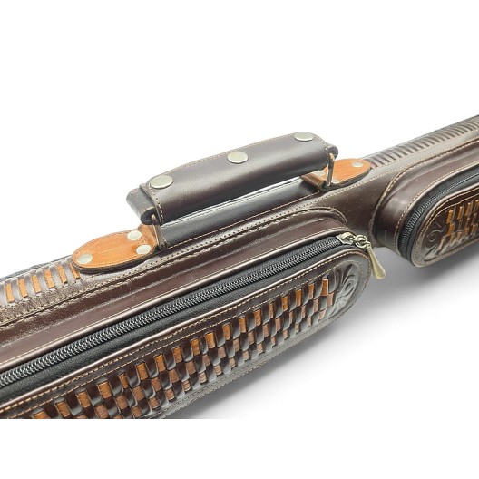 Тубус кия ручной работы Professional, 1х1 коричневый с коричневым плетением, кожаный