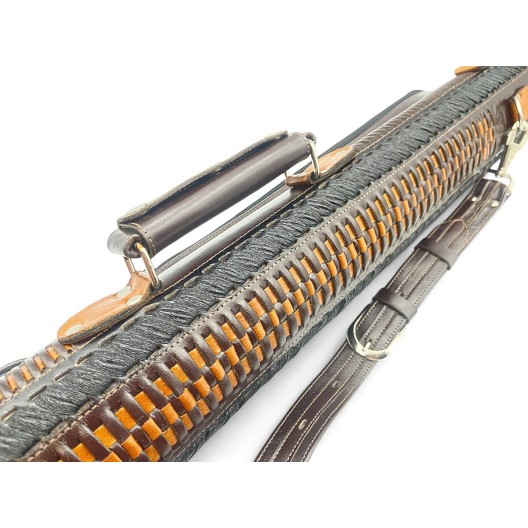 Тубус кия ручной работы Professional, 1х1 коричневый с коричневым плетением, кожаный