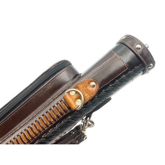 Тубус кия ручной работы Professional, 1х1 коричневый с коричневым плетением, кожаный