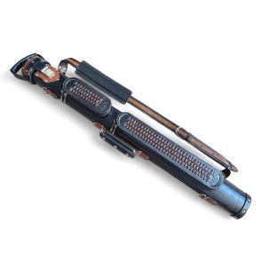 Тубус для кия ручной работы Professional, 1х1 чёрный с коричневым плетением, кожаный