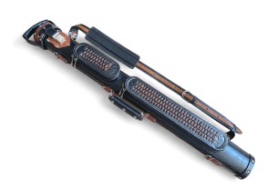 Тубус для кия ручной работы Professional, 1х1 чёрный с коричневым плетением, кожаный