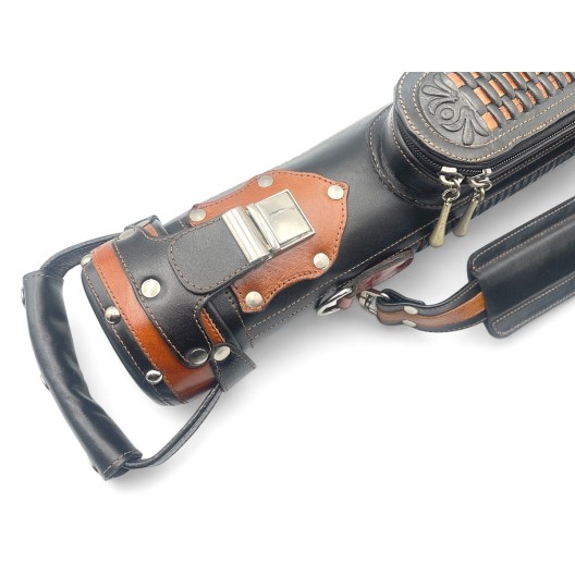 Тубус для кия ручной работы Professional, 1х1 чёрный с коричневым плетением, кожаный