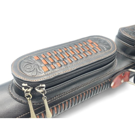 Тубус для кия ручной работы Professional, 1х1 чёрный с коричневым плетением, кожаный