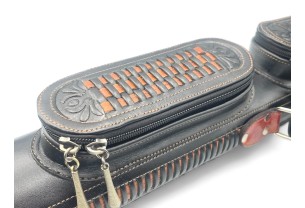 Тубус для кия ручной работы Professional, 1х1 чёрный с коричневым плетением, кожаный