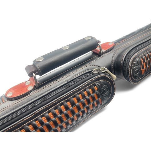 Тубус для кия ручной работы Professional, 1х1 чёрный с коричневым плетением, кожаный