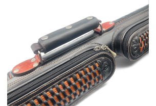 Тубус для кия ручной работы Professional, 1х1 чёрный с коричневым плетением, кожаный