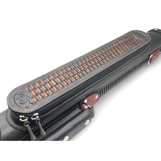 Тубус для кия ручной работы Professional, 1х1 чёрный с коричневым плетением, кожаный