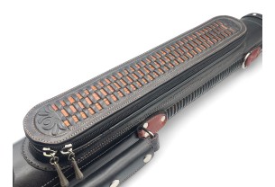 Тубус для кия ручной работы Professional, 1х1 чёрный с коричневым плетением, кожаный