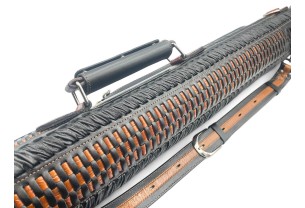 Тубус для кия ручной работы Professional, 1х1 чёрный с коричневым плетением, кожаный