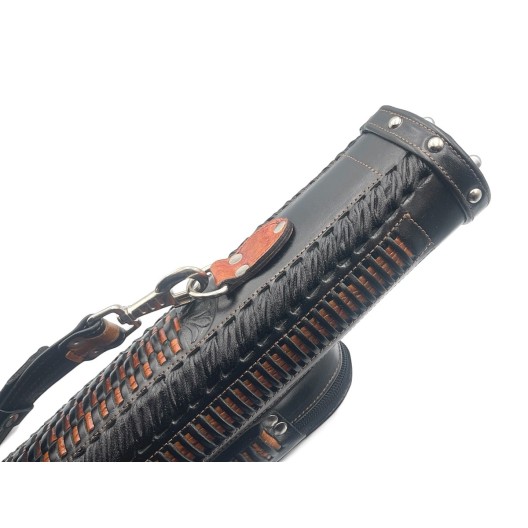 Тубус для кия ручной работы Professional, 1х1 чёрный с коричневым плетением, кожаный