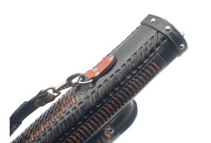 Тубус для кия ручной работы Professional, 1х1 чёрный с коричневым плетением, кожаный