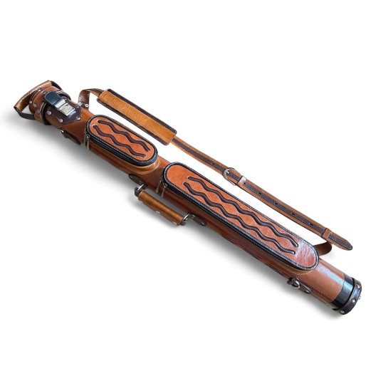 Тубус для кия ручной работы Professional, 1х1 светло-коричневый с коричневыми проставками, кожаный