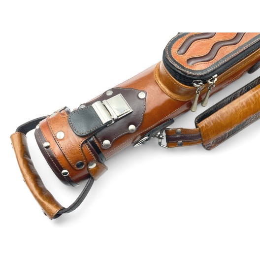 Тубус для кия ручной работы Professional, 1х1 светло-коричневый с коричневыми проставками, кожаный