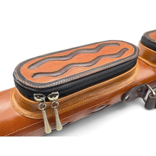 Тубус для кия ручной работы Professional, 1х1 светло-коричневый с коричневыми проставками, кожаный