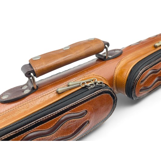 Тубус для кия ручной работы Professional, 1х1 светло-коричневый с коричневыми проставками, кожаный