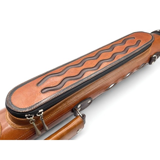 Тубус для кия ручной работы Professional, 1х1 светло-коричневый с коричневыми проставками, кожаный