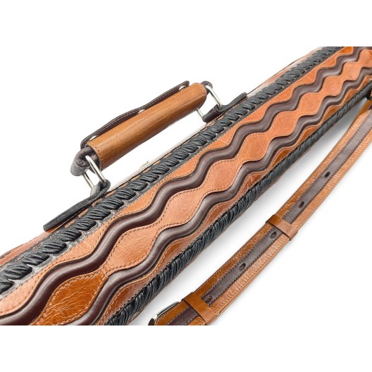 Тубус для кия ручной работы Professional, 1х1 светло-коричневый с коричневыми проставками, кожаный