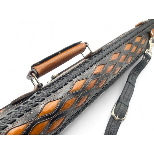 Тубус для кия ручной работы Professional, 1х1 коричневый с коричневыми просечками, кожаный