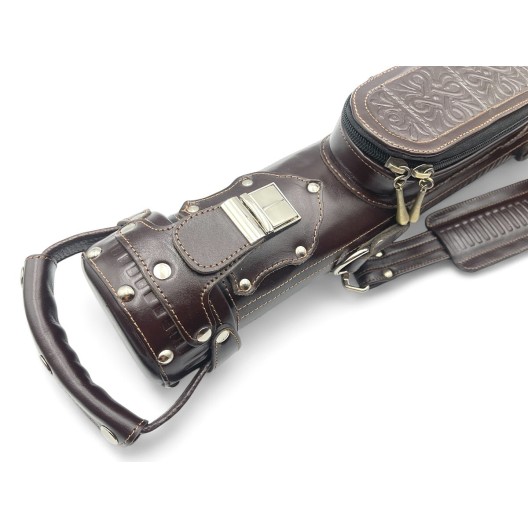 Тубус для кия ручной работы Professional, 1х1 коричневый с орнаментом, кожаный