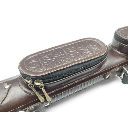 Тубус для кия ручной работы Professional, 1х1 коричневый с орнаментом, кожаный