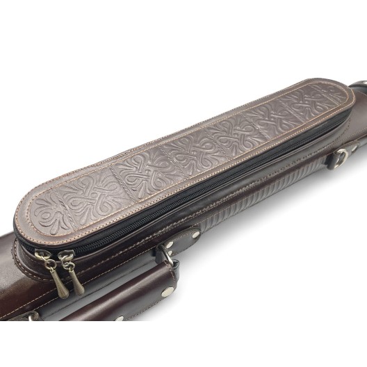 Тубус для кия ручной работы Professional, 1х1 коричневый с орнаментом, кожаный