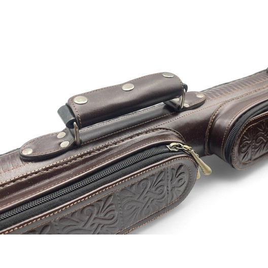 Тубус для кия ручной работы Professional, 1х1 коричневый с орнаментом, кожаный