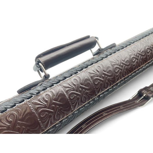 Тубус для кия ручной работы Professional, 1х1 коричневый с орнаментом, кожаный