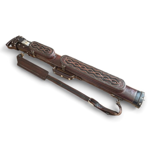 Тубус для кия ручной работы Professional, 1х1 коричневый с чёрными проставками, кожаный