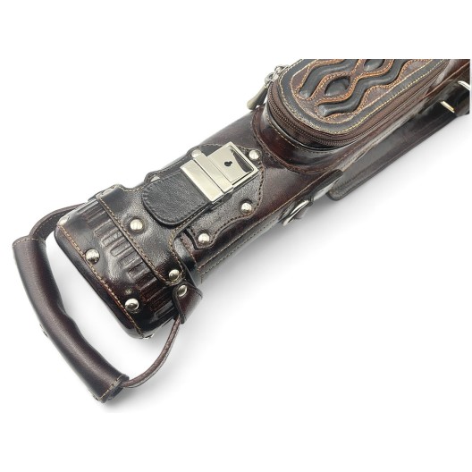 Тубус для кия ручной работы Professional, 1х1 коричневый с чёрными проставками, кожаный