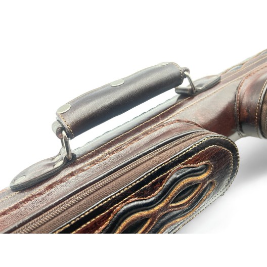 Тубус для кия ручной работы Professional, 1х1 коричневый с чёрными проставками, кожаный