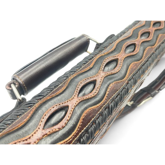 Тубус для кия ручной работы Professional, 1х1 коричневый с чёрными проставками, кожаный