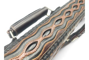 Тубус для кия ручной работы Professional, 1х1 коричневый с чёрными проставками, кожаный