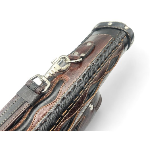 Тубус для кия ручной работы Professional, 1х1 коричневый с чёрными проставками, кожаный