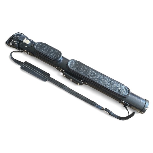 Тубус для кия ручной работы Professional, 1х1 чёрный с орнаментом, кожаный