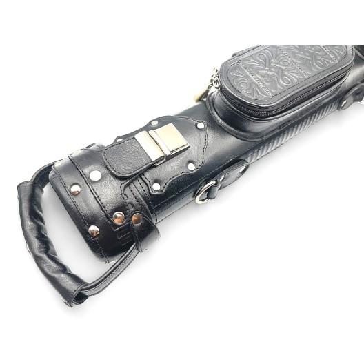 Тубус для кия ручной работы Professional, 1х1 чёрный с орнаментом, кожаный