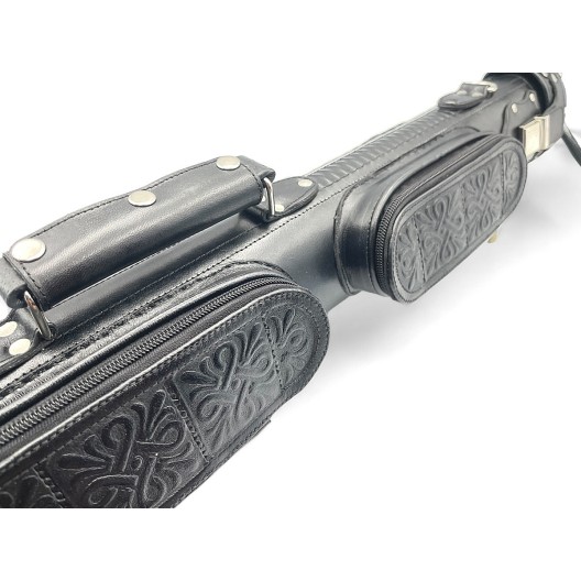 Тубус для кия ручной работы Professional, 1х1 чёрный с орнаментом, кожаный
