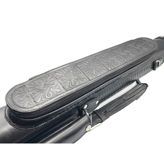 Тубус для кия ручной работы Professional, 1х1 чёрный с орнаментом, кожаный