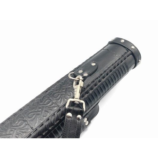 Тубус для кия ручной работы Professional, 1х1 чёрный с орнаментом, кожаный