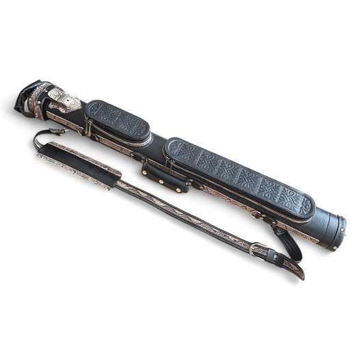 Тубус для кия ручной работы Professional, 1х1 чёрный, змея, с орнаментом, кожаный