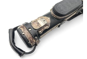 Тубус для кия ручной работы Professional, 1х1 чёрный, змея, с орнаментом, кожаный