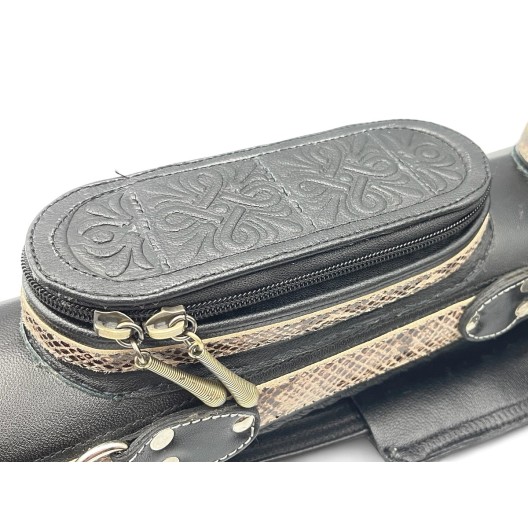 Тубус для кия ручной работы Professional, 1х1 чёрный, змея, с орнаментом, кожаный