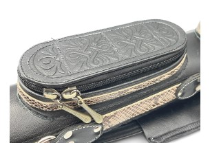 Тубус для кия ручной работы Professional, 1х1 чёрный, змея, с орнаментом, кожаный