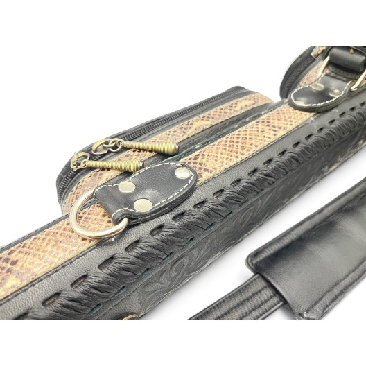 Тубус для кия ручной работы Professional, 1х1 чёрный, змея, с орнаментом, кожаный