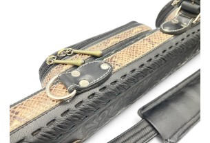 Тубус для кия ручной работы Professional, 1х1 чёрный, змея, с орнаментом, кожаный