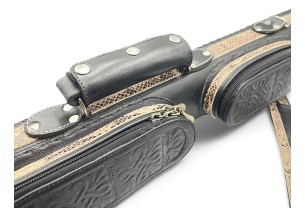 Тубус для кия ручной работы Professional, 1х1 чёрный, змея, с орнаментом, кожаный