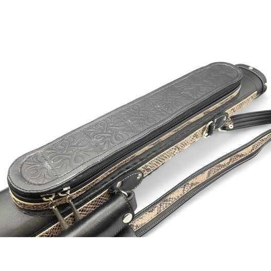 Тубус для кия ручной работы Professional, 1х1 чёрный, змея, с орнаментом, кожаный